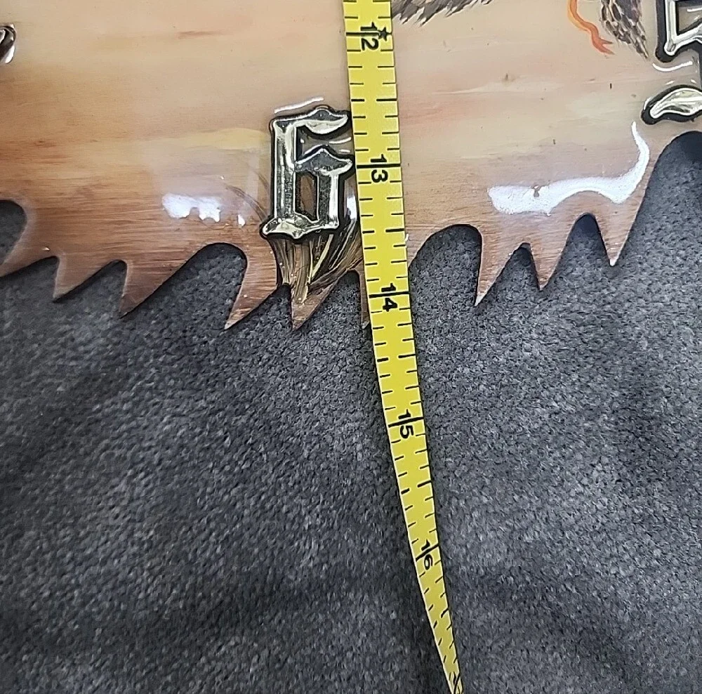 Vintage Hand-Painted Rustic Landscape Saw Blade Wall Clock - Orange Brown